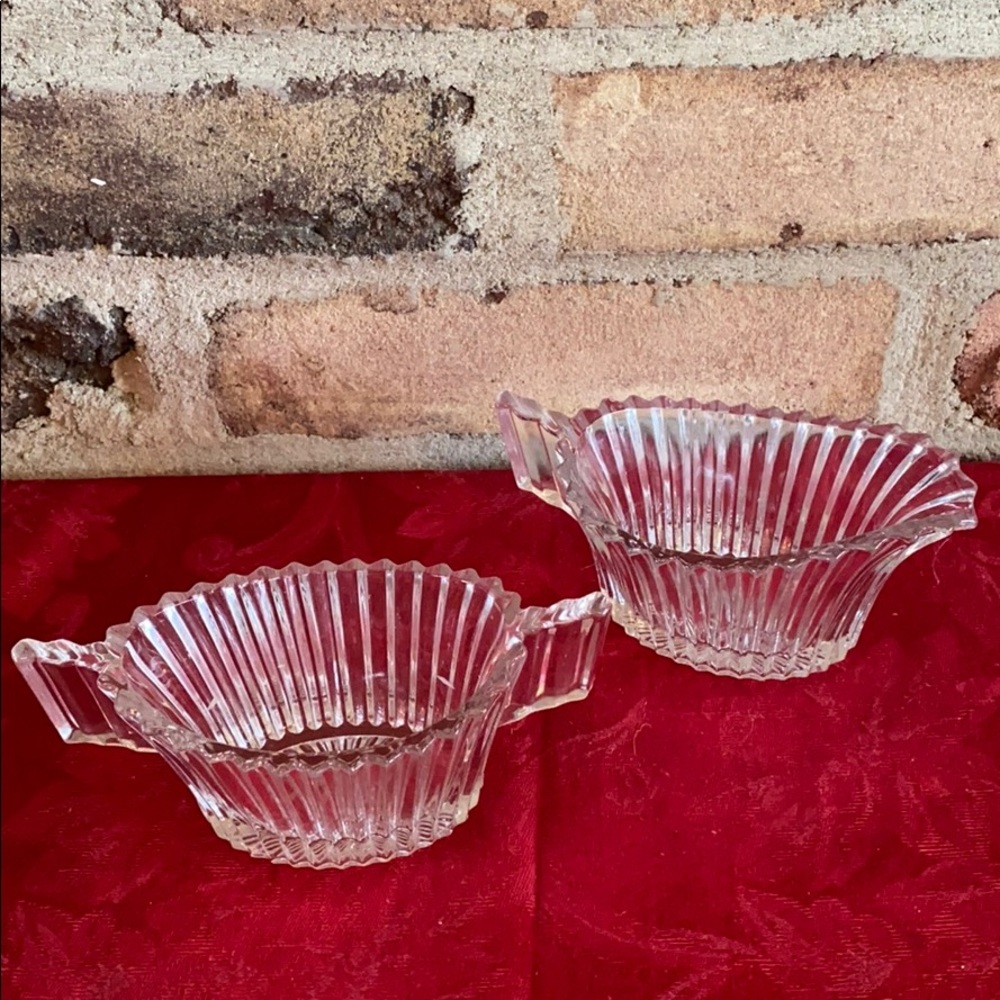 glass Creamer and sugar bowl dish beveled